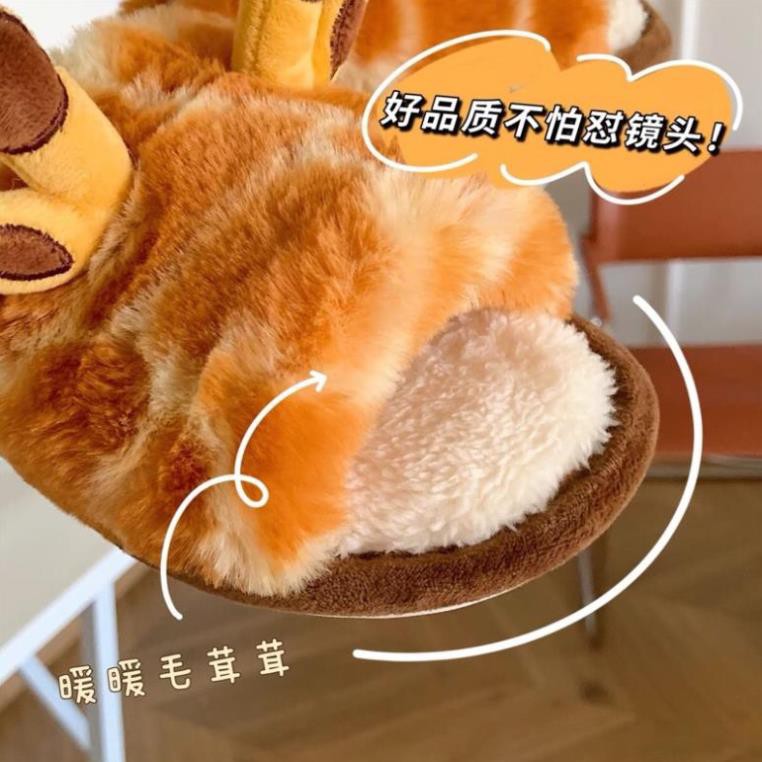 Dép bông đi trong nhà hở mũi hình hươu cao cổ có tai đáng yêu