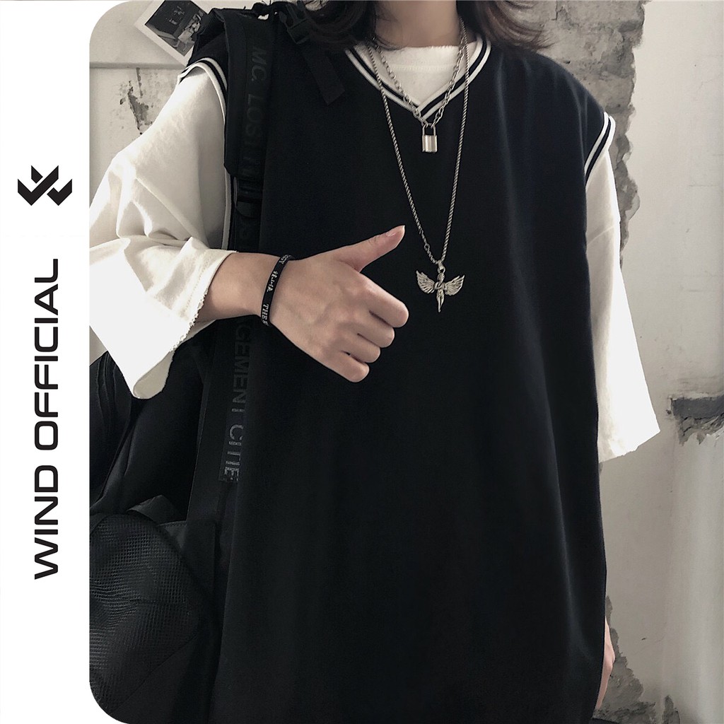 Set áo gile WIND Trơn mix áo phông tay lỡ Trắng form rộng unisex phong cách ulzzang | BigBuy360 - bigbuy360.vn