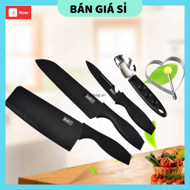 Dao nấu ăn   GIÁ VỐN] Bộ dao 5 món Buck-T làm từ thép không gỉ bền đẹp - Dụng cụ nấu ăn sang trọng, bền đẹp 7111