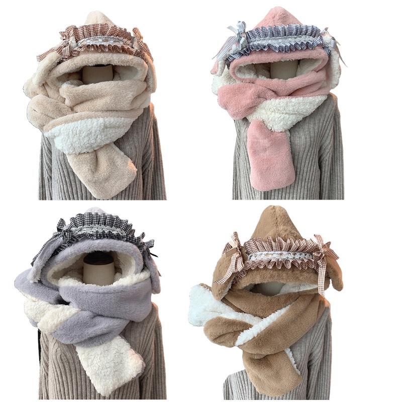 Youyo Mũ Lông Kèm Găng Tay Tai Thỏ 3 Trong 1 Dày Dặn Giữ Ấm Mùa Đông