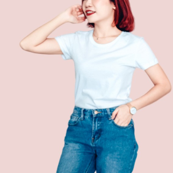 Áo thun Cổ tròn MÀU TRẮNG 100% Cotton Sang Mịn giải nhiệt mùa hè thấm hút mồ hôi