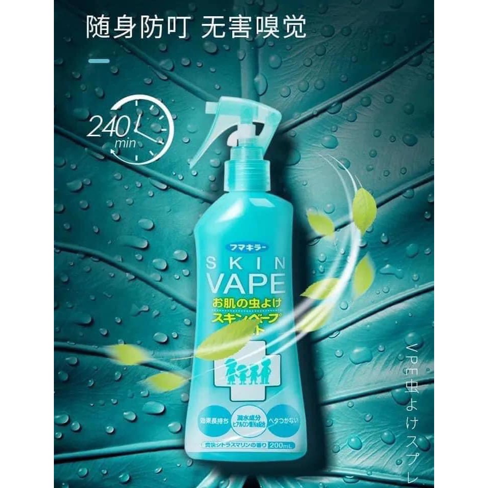 Chai xịt chống muỗi và côn trùng skin vape Nhật Bản 200ml hương chanh, huongwdfe đào