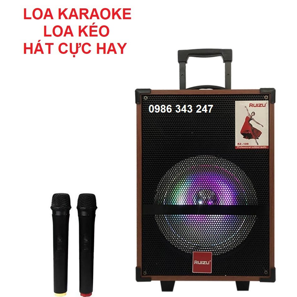 Loa Karaoke, Loa Kéo Thùng Gỗ Siêu Hay Tặng 2 Mic Không Dây - RZ109 Bảo Hành Đầy Đủ