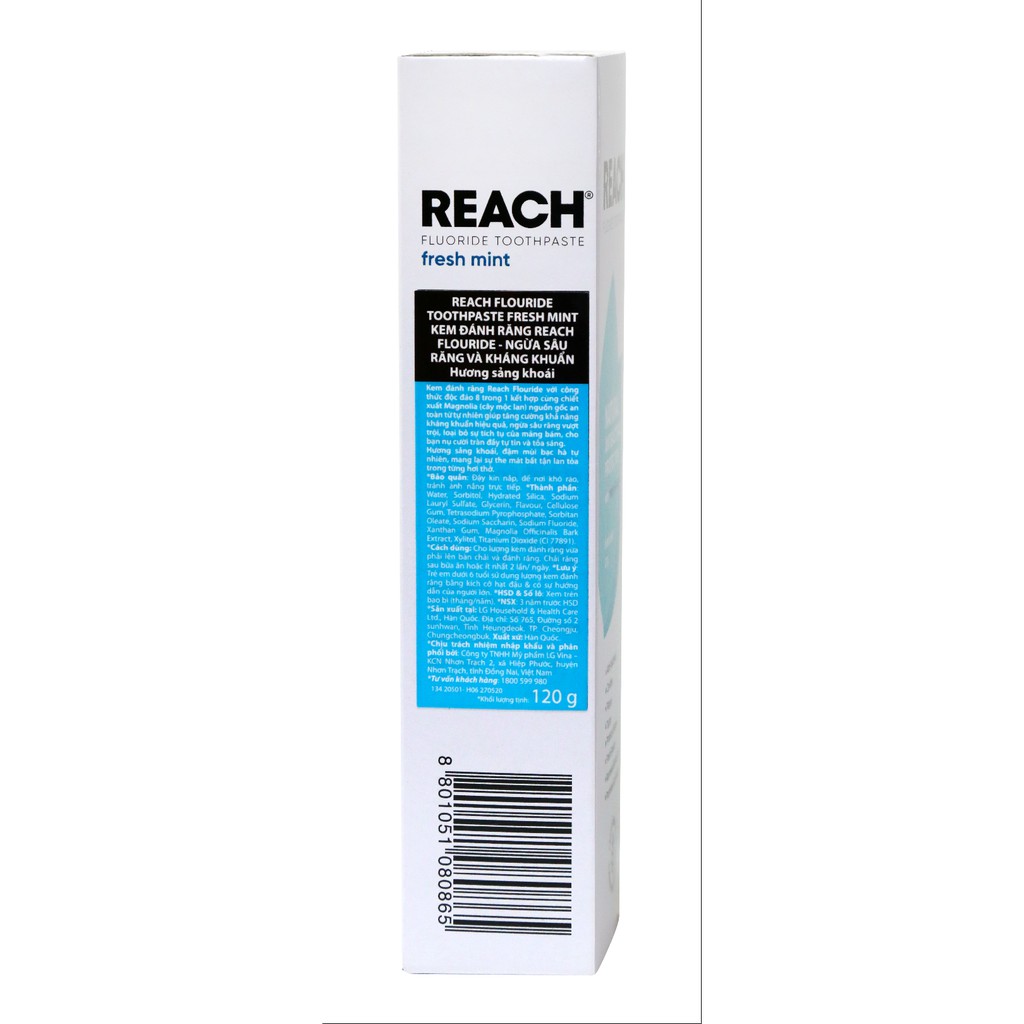 Kem đánh răng Reach Flouride Fress Mint 120gr - Hương Sảng Khoái