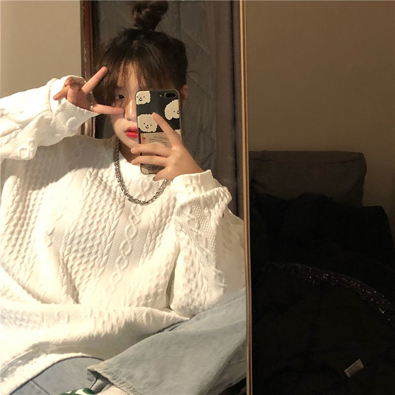 Áo nỉ nữ dài tay cổ tròn thời trang Hàn