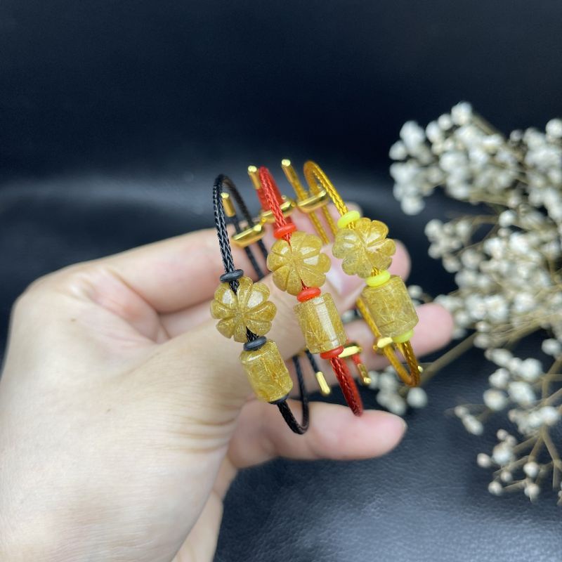 Vòng tay Cỏ 4 Lá mix Lu Thống Tóc Vàng - bình an, may mắn, vạn sự hanh thông