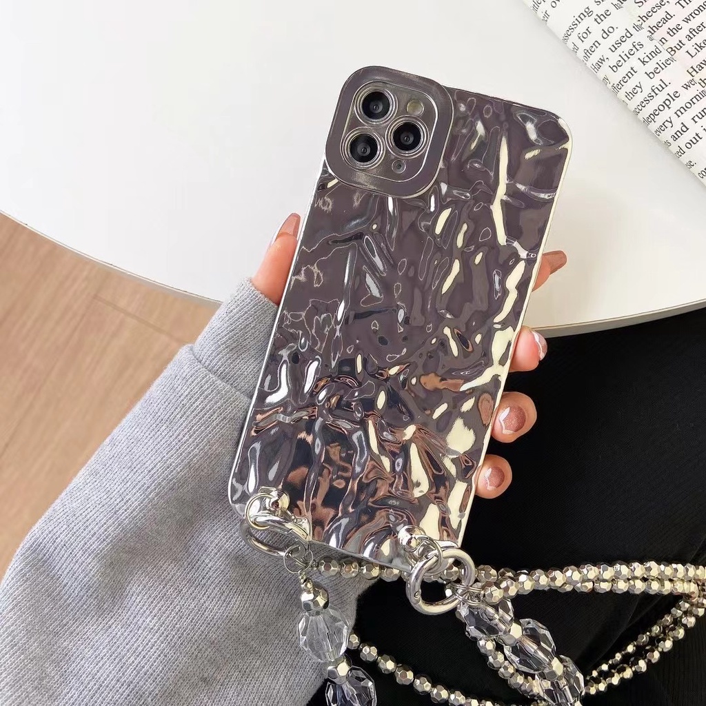 Ốp Điện Thoại tpu Dẻo Mạ Màu Bạc 3D Dây Đeo Dài Cho Iphone 14promax 14 13 pro max 12 pro max 11 pro max xs max xr X 7 8 plus