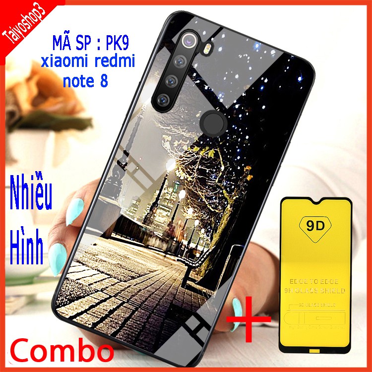 COMBO ỐP LƯNG XIAOMI REDMI NOTE 8 (ốp lưng thế hệ kính 3D mới + tặng cường lực 9D full màn)