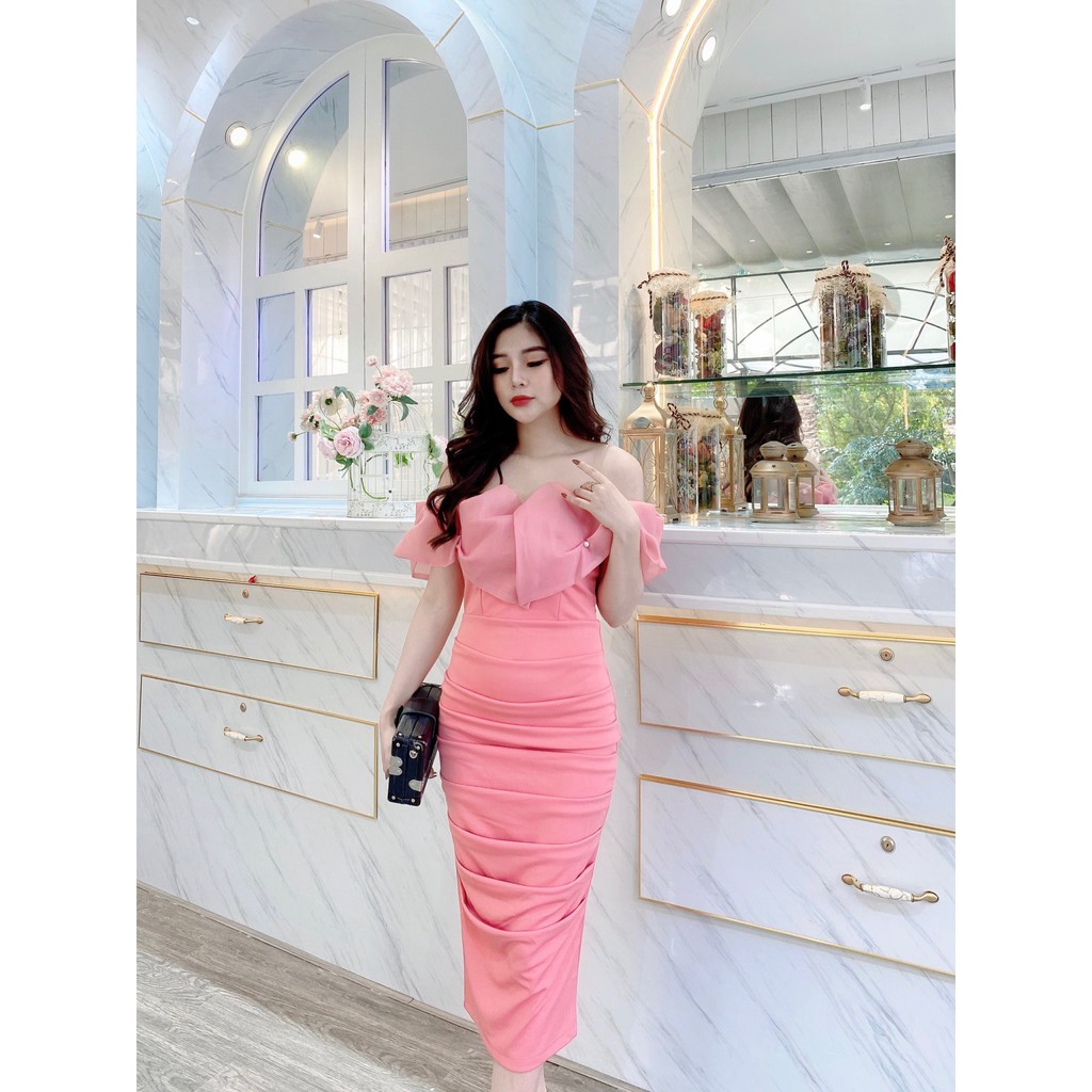 Váy body cúp ngực tay trễ hồng babe, sang chảnh Nancy A26 | BigBuy360 - bigbuy360.vn