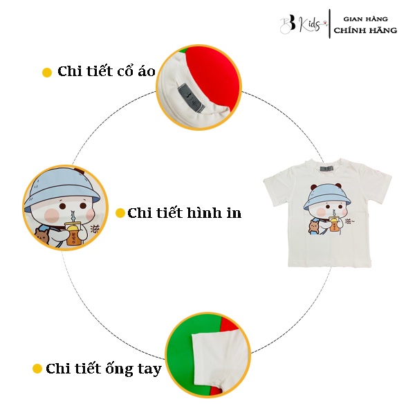 Áo Thun Ngắn Tay Cho Bé BB Kids In Hình Gấu Trà Sữa Chất Liệu Cotton 100% Co Giãn 4 Chiều