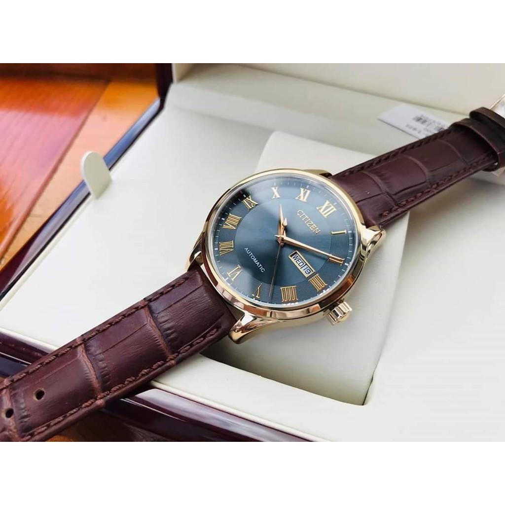 Đồng hồ Nam Citizen Automatic NH8363-14H Mặt đen,Lịch thứ ngày-Máy cơ tự động-Dây da nâu cao cấp-Size 41mm