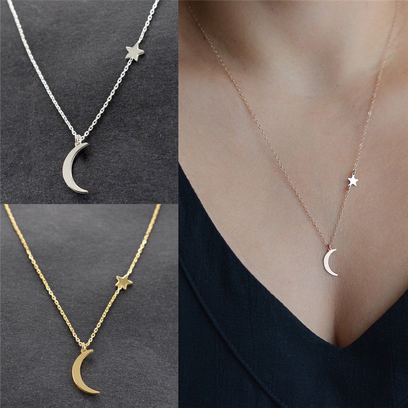 woman fashion retro Moon Star Pendant Chain Necklace Choker Lady Party Jewelry Gifts