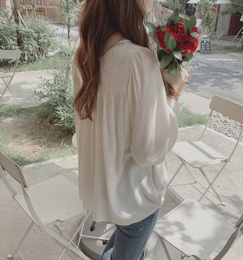 Áo kiểu vải voan tay dài phong cách Hàn Quốc dành cho nữ