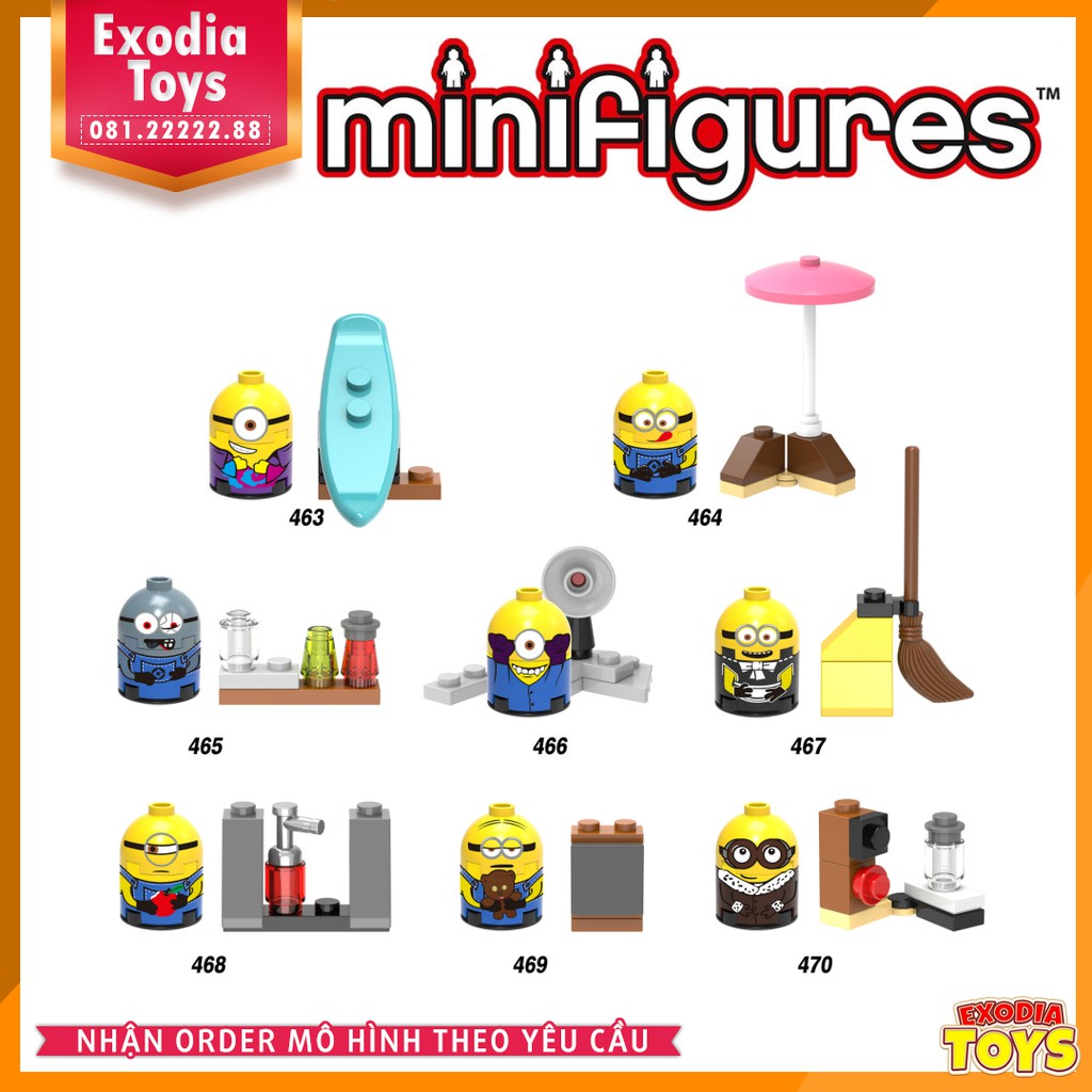 Bộ 8 minifigure nhân vật Minions ngộ nghĩnh – Hoạt hình Kẻ Trộm Mặt Trăng – X0141