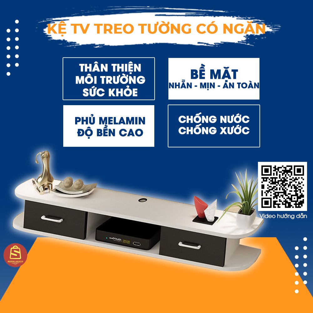 Kệ TV, kệ treo tường có ngăn màu đen, đa năng, thân thiện môi trường, an toàn sức khỏe - GP40