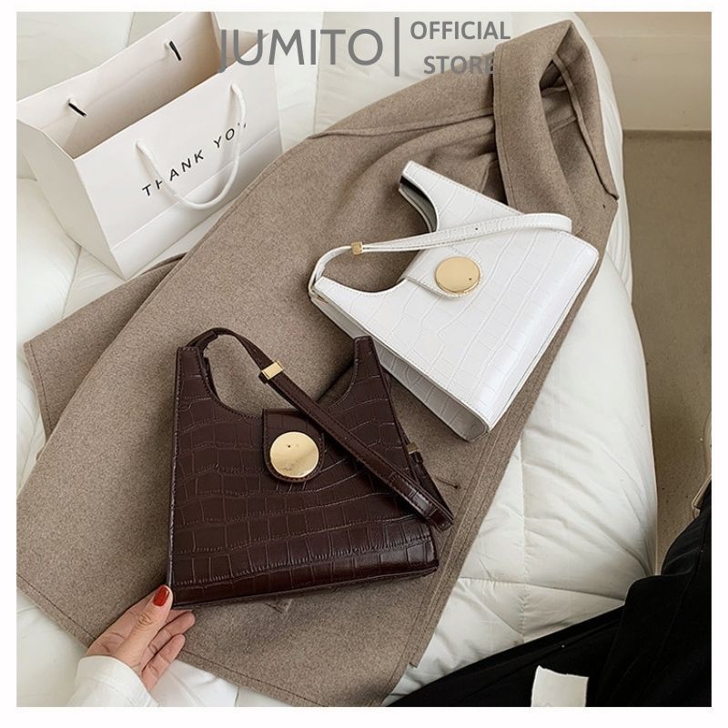 Túi xách nữ đeo chéo kẹp nách da sần cúc giữa to hàng Quảng Châu JUMITO SA534