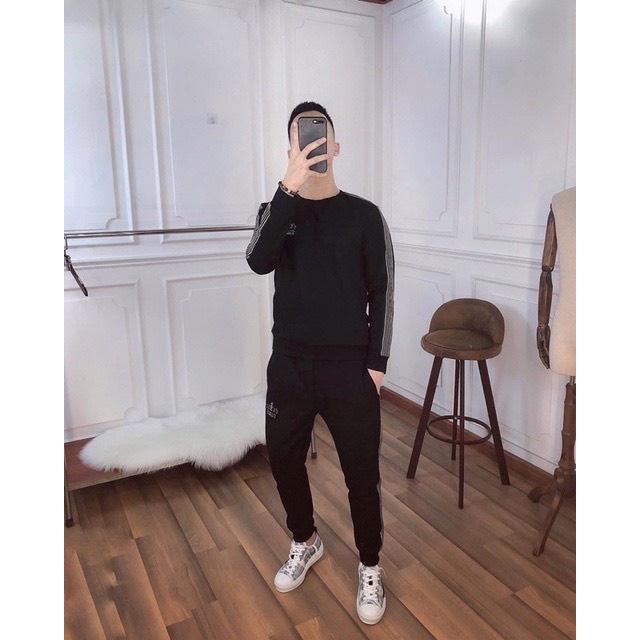 Bộ nỉ nam thu đông cổ tròn, bộ thể thao mùa đông chất liệu cao cấp, Dày dặn, Bộ nam thu đông BD911