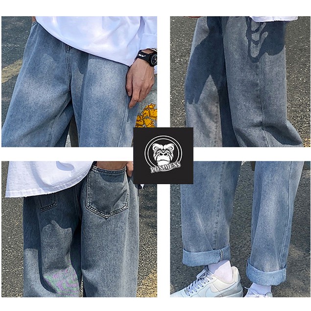 Quần jean baggy nam nữ ống suông rộng màu xanh sẫm 2021 824 | BigBuy360 - bigbuy360.vn