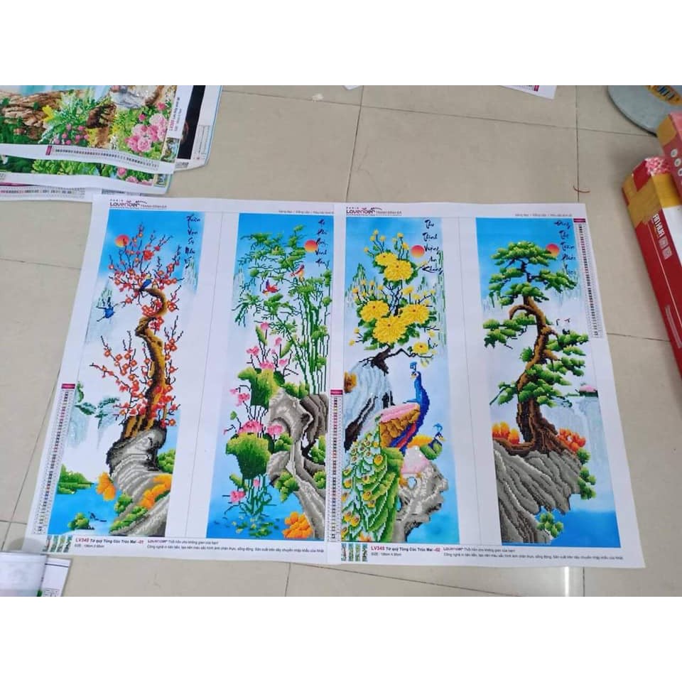 Tranh đính đá Tùng Cúc Trúc Mai LV340 (136x90cm) - Tranh thêu LV3262 (tranh chưa làm)