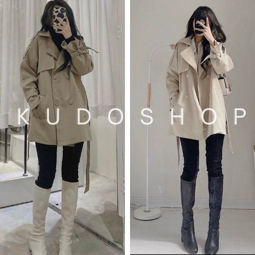 Áo khoác măng tô dáng dài kèm thắt lưng KUDOSHOP Áo khoác dài tay form rộng màu đen, nâu thời trang Hàn Quốc