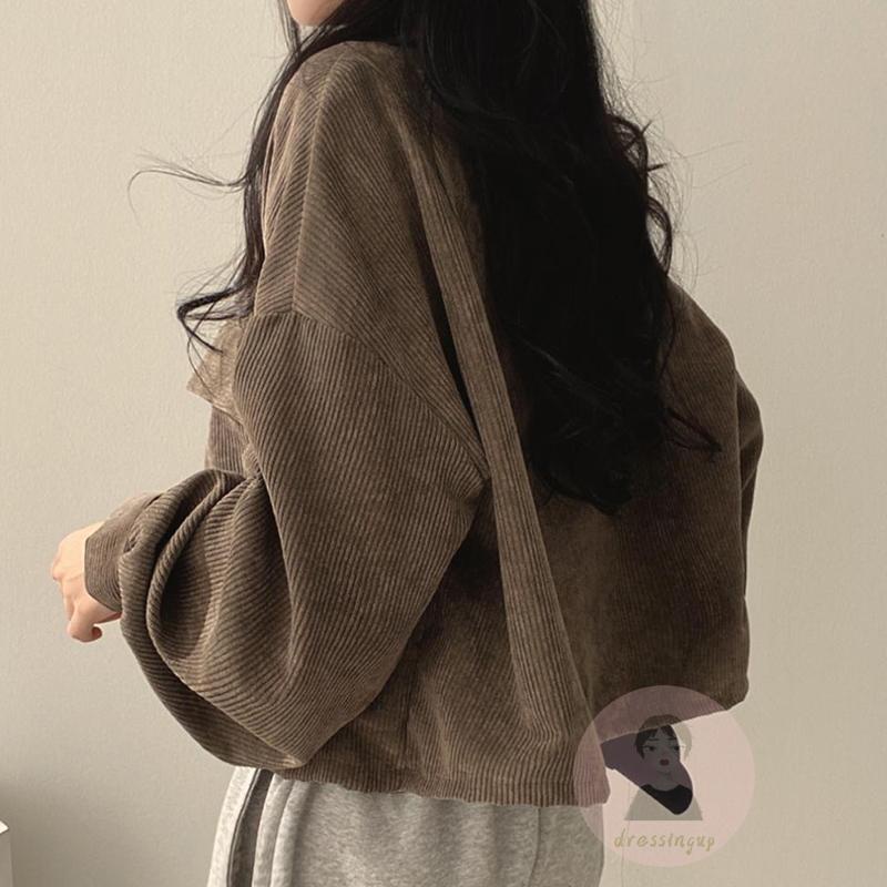 Áo Khoác Nhung Kẻ Tay Dài Màu Sắc Thời Trang Mùa Thu Cho Nữ