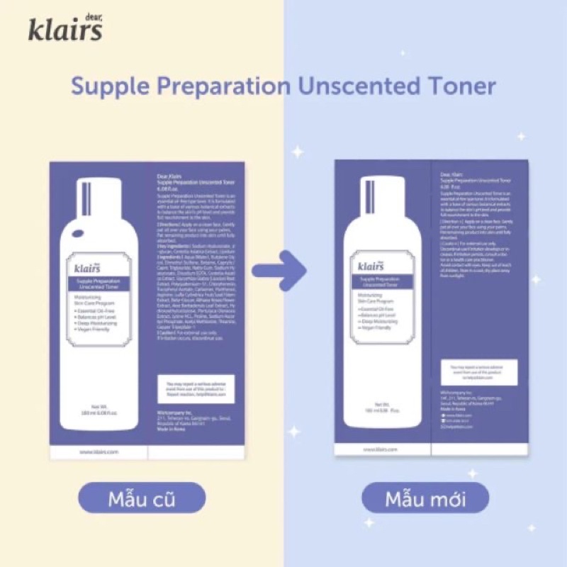 Nước Hoa Hồng Klairs Supple Preparation Unscented Toner 180ml