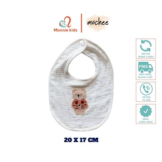 Yếm vải xô Mochee 20x17cm muslin cotton cho bé ăn dặm bấm cúc hình gấu - Monnie Kids