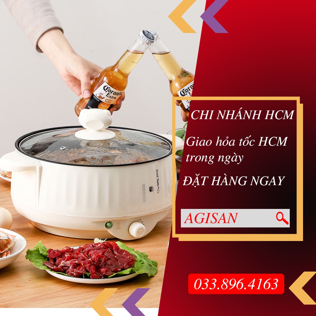 [HCM] Nồi Lẩu Mini Đa Năng Tích Hợp (Lẩu, hấp, chiên, rán, xào, hầm) Thiết Kế Chống Dính Công Tắc 3 Nấc Nhiệt