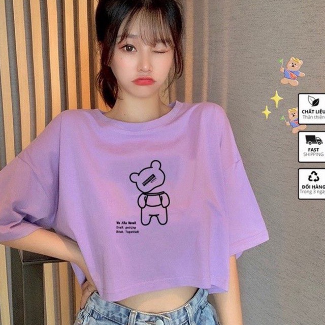 Áo thun Croptop in hình Gấu