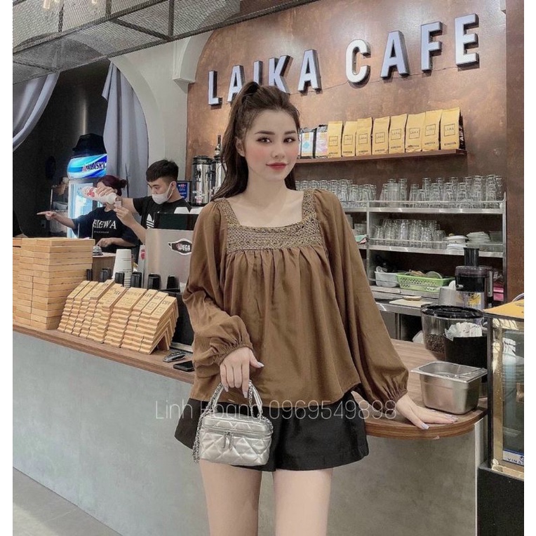 Áo kiểu nữ, áo cổ phối ren, tay bo chun.phong cách bánh bèo siêu cute, hàng quảng châu cao cấp (ảnh thật)