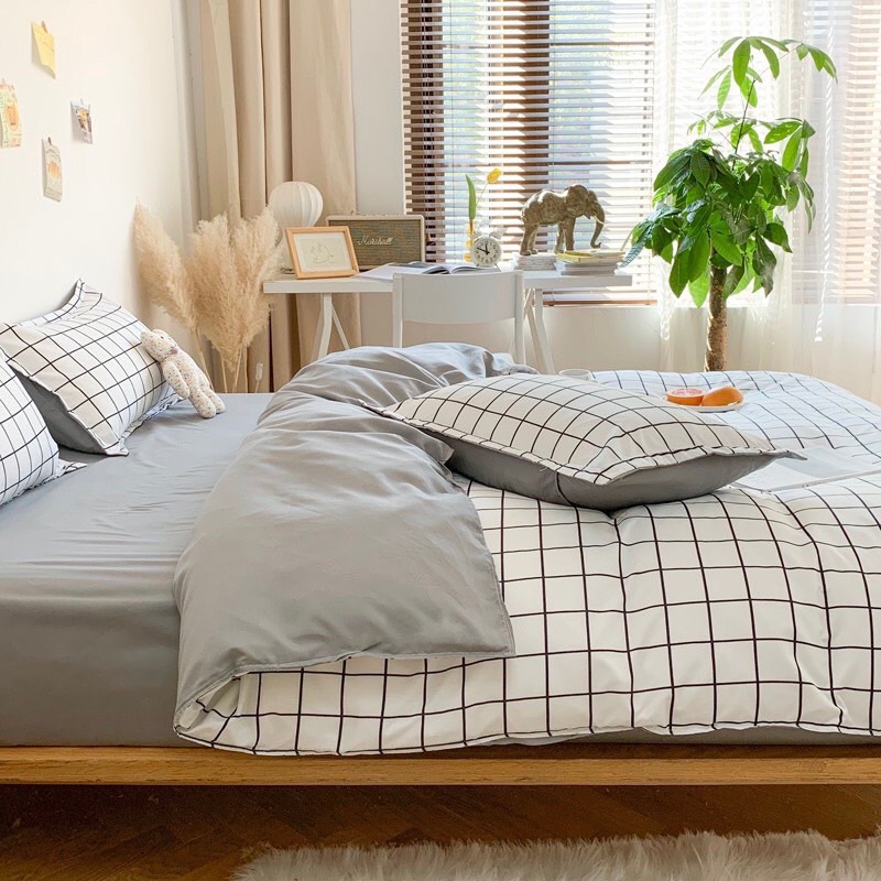 Bộ Chăn Ga Gối Cotton Poly - Caro Nhỏ Đủ Màu