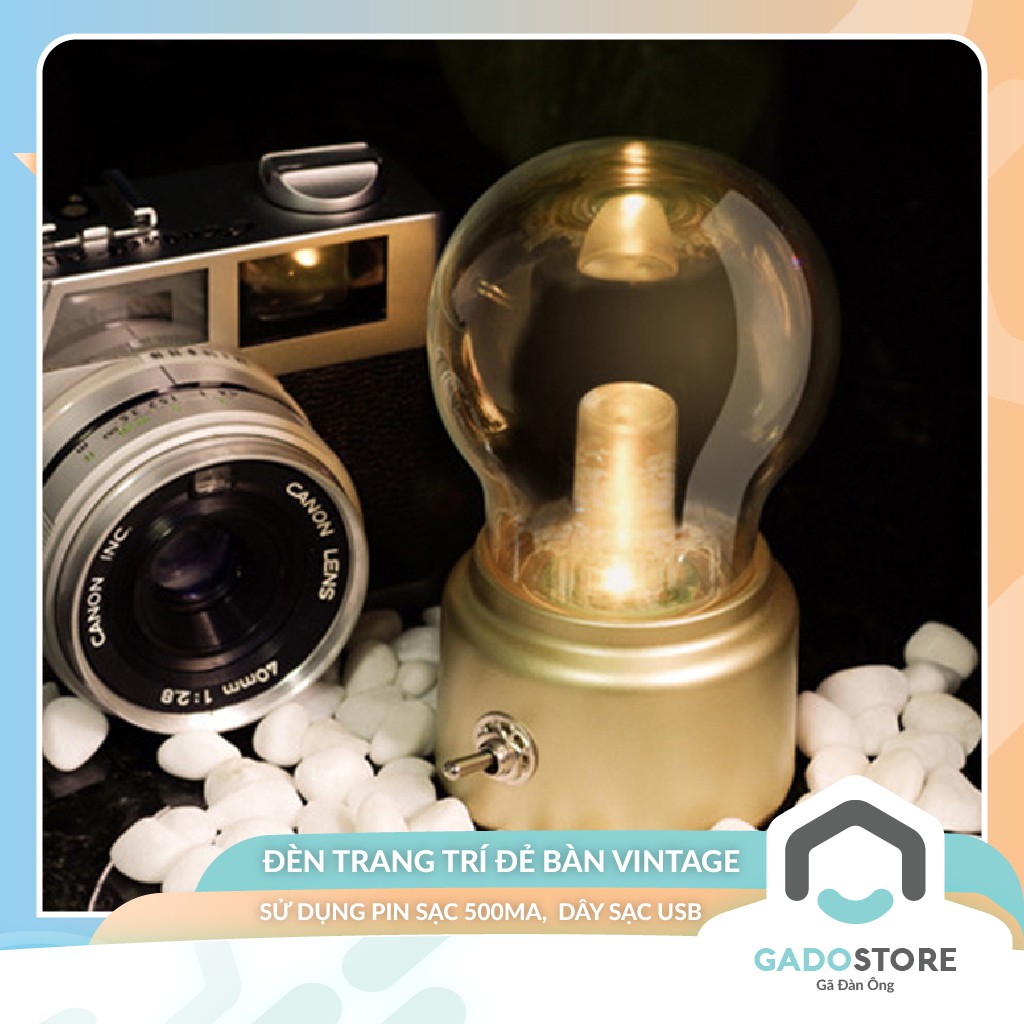 Đèn trang trí decor GADO để bàn vintage sử dụng pin sạc USB làm đèn ngủ