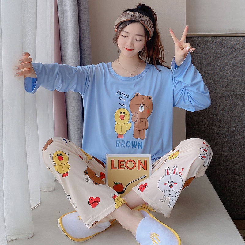 Bộ Đồ Ngủ Nữ Mặc Nhà Vải Co Giãn 4 Chiều - Quần Áo Dài Tay Váy Ở Nhà Mùa Xuân Thu Đông Hè Dễ Thương Ảnh Thật Video BĐN27 | BigBuy360 - bigbuy360.vn