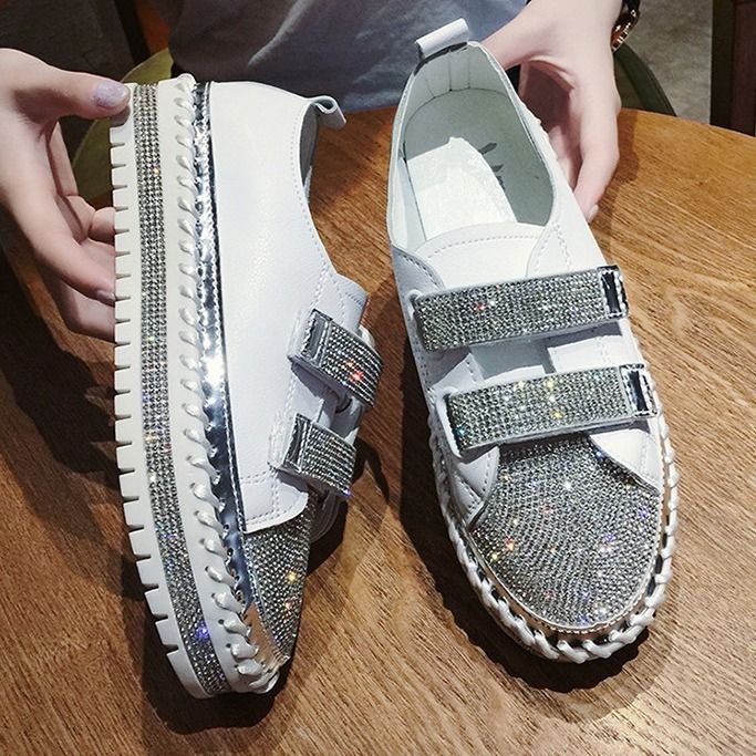Giày Đế Dày Quai Dán Đính Đá Phong Cách Thời Trang Mới 2022