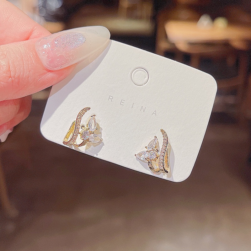 Bông Tai Mạ Bạc 925 Hình Hoa Đính Đá Zircon Thời Trang