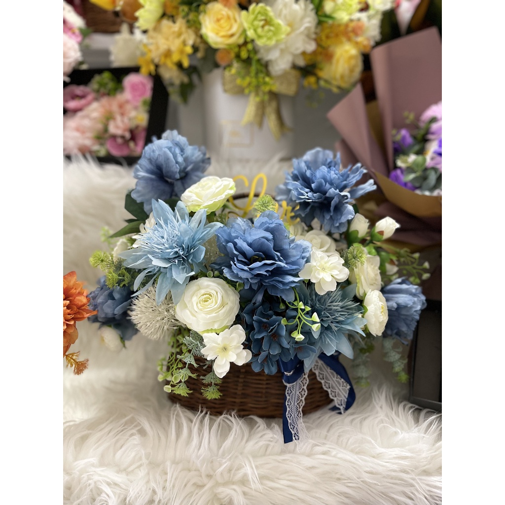 lẵng hoa lụa nhiều tone màu - ship hoả tốc