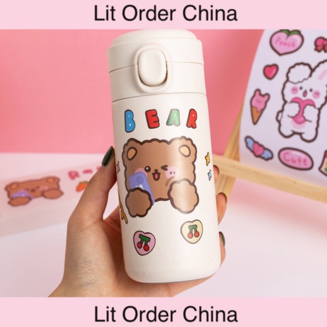 Lit Bảng hình dán sticker hoạt hình gấu và thỏ dễ thương trang trí bình nước, điện thoại, sổ tay