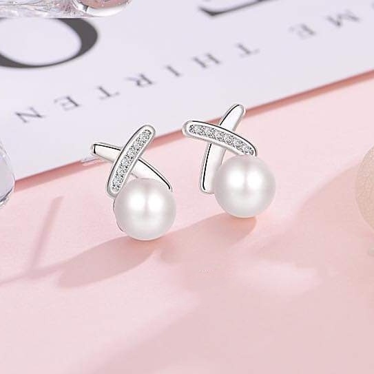 Khuyên tai bạc Khuyên XO ngọc trai nhân tạo cá tính Van Jewelry V10162