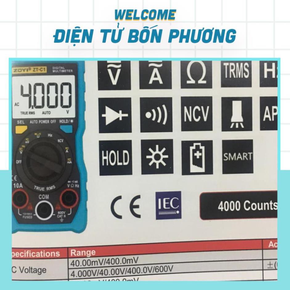 Đồng hồ vạn năng kỹ thuật số Zotek Zoyi Zt-C1 Multimeter bỏ túi đa chức năng đo AC/DC ôm Hz, rò nguồn điện