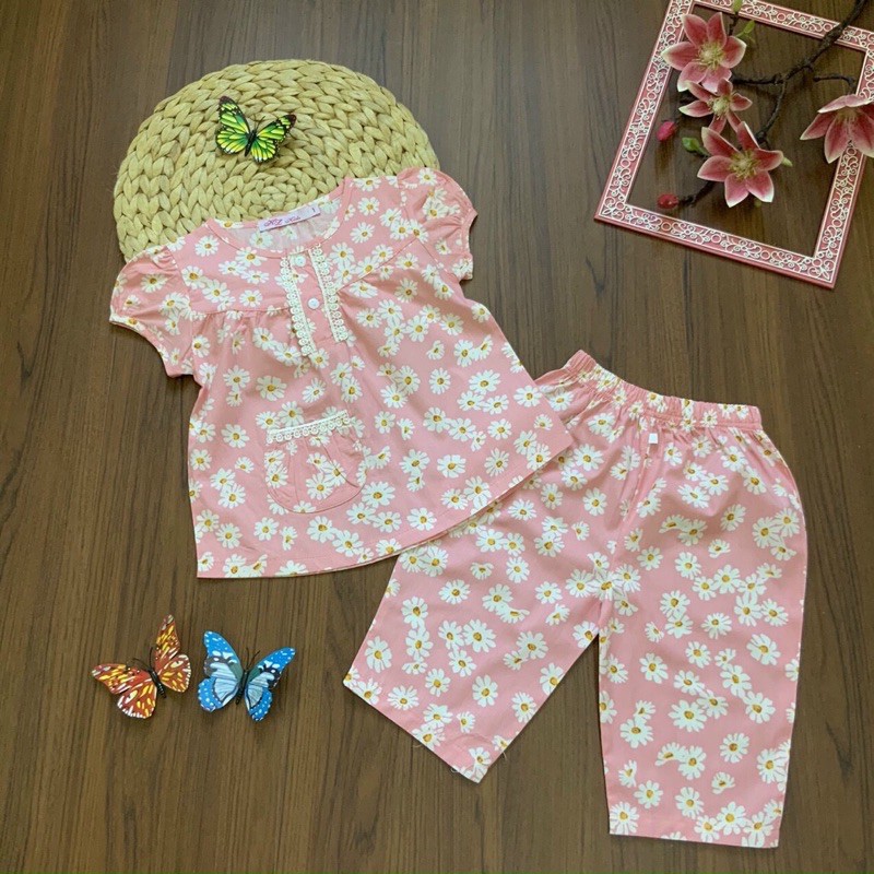 Đồ bộ pijama mặc nhà cánh tiên lửng vải kate cotton cho bé gái 12-35kg - Hirokids