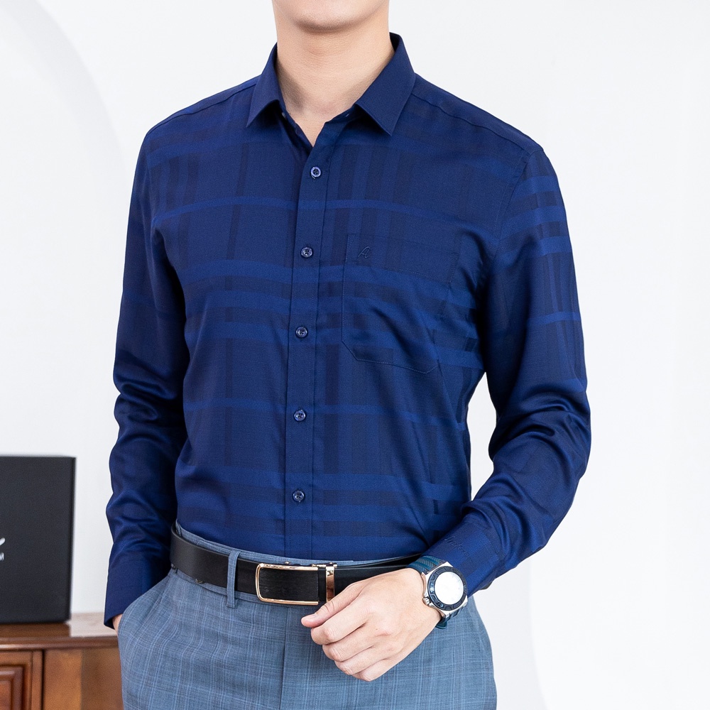 Áo Sơ Mi Nam Công Sở Trung Niên Dài Tay Xanh Tím Than Họa Tiết Kẻ Caro Chìm Thương Hiệu Anton – AT201 | BigBuy360 - bigbuy360.vn