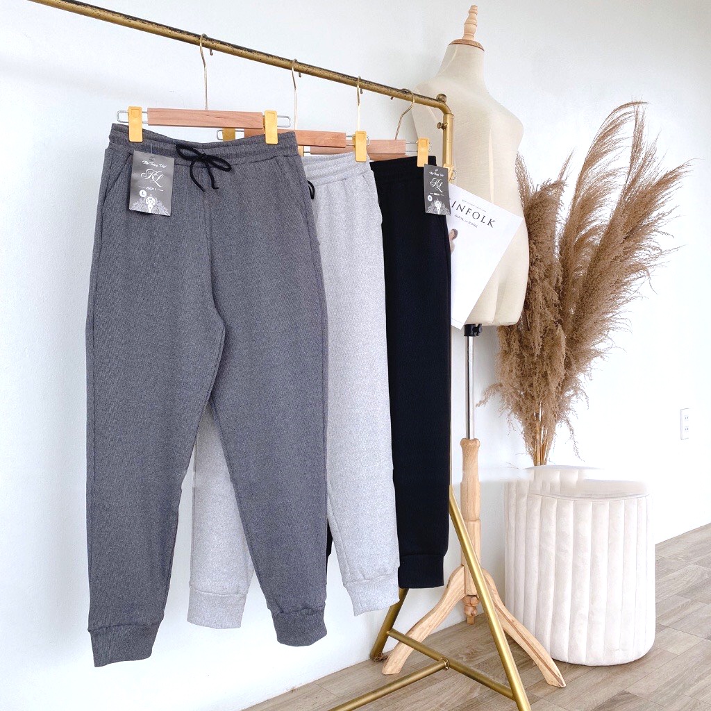 Quần jogger nữ chất len tăm bo gấu, quần len tăm dài cạp chun Quần Dài Nữ Thể Thao Cạp Chun Siêu Hot Thu Đông Tiện Lợi