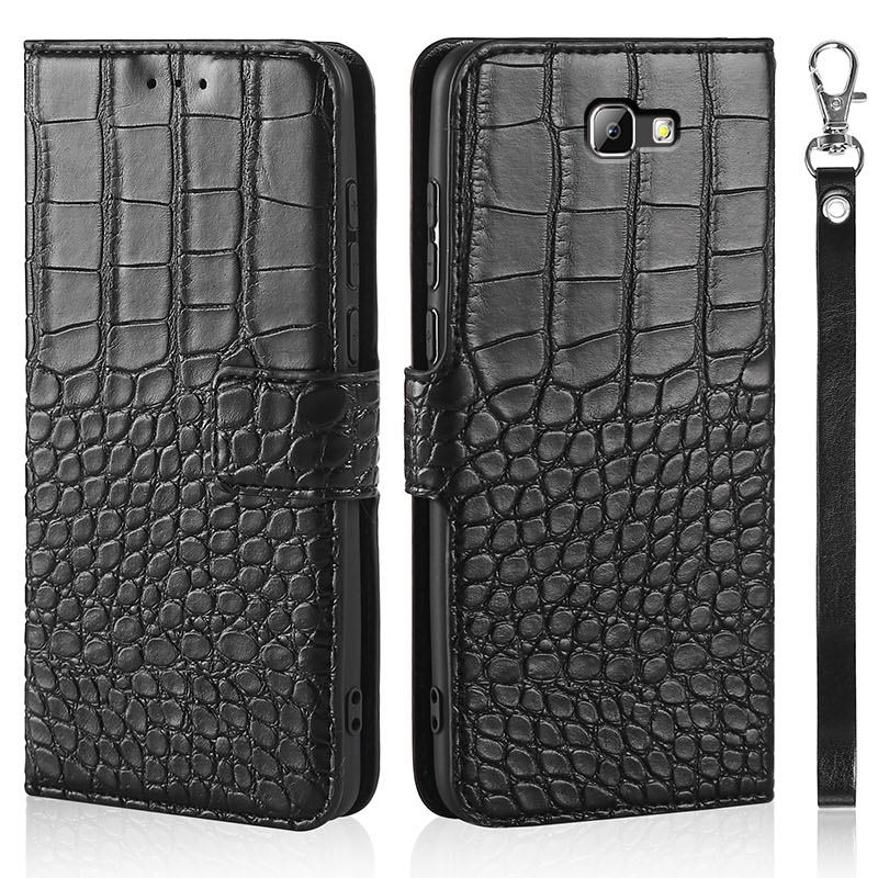 Bao da điện thoại nắp lật hoa văn da cá sấu có 4 ngăn đựng thẻ cho Samsung Galaxy J7 Prime SM-G610F On7 2016 VG6100