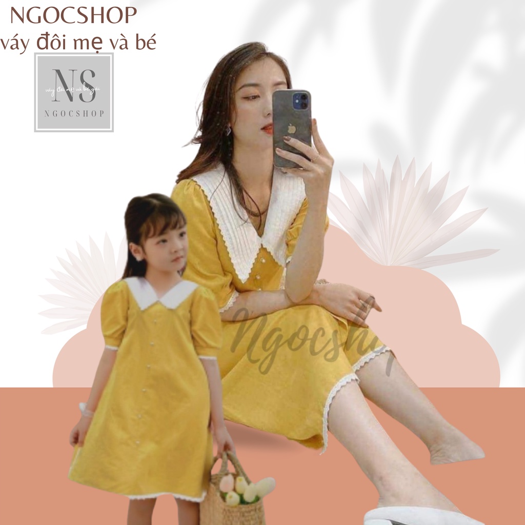 Váy suông mẹ và bé gái sơ mi đính hạt ( giá mẹ và bé gái)