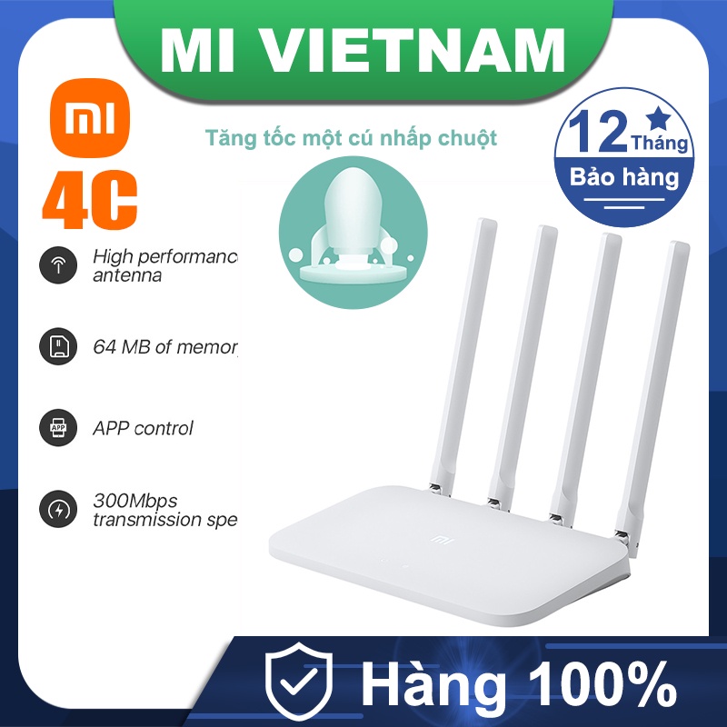 Bộ phát Wifi thông minh Xiaomi 4C Router 2.4GHz 300Mbps Bản quốc tế BH 12 Tháng