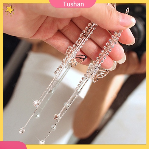 Đôi khuyên tai dài hình bươm bướm đính đá thời trang cho nữ