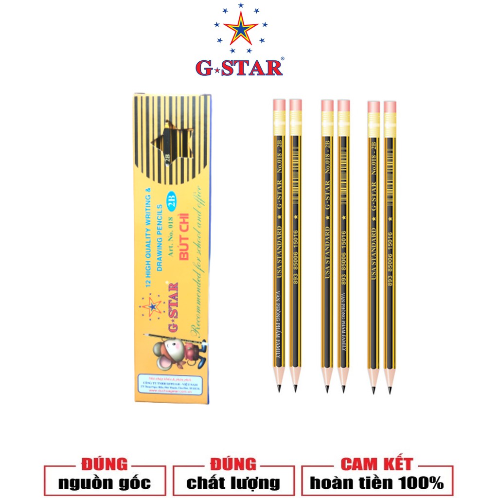 Hộp 12 cây viết chì G-STAR phong cách rực rỡ, thiết kế 2 màu đen vàng, nguyên liệu gỗ được lựa chọn tỉ mỉ, ngòi bằng tha