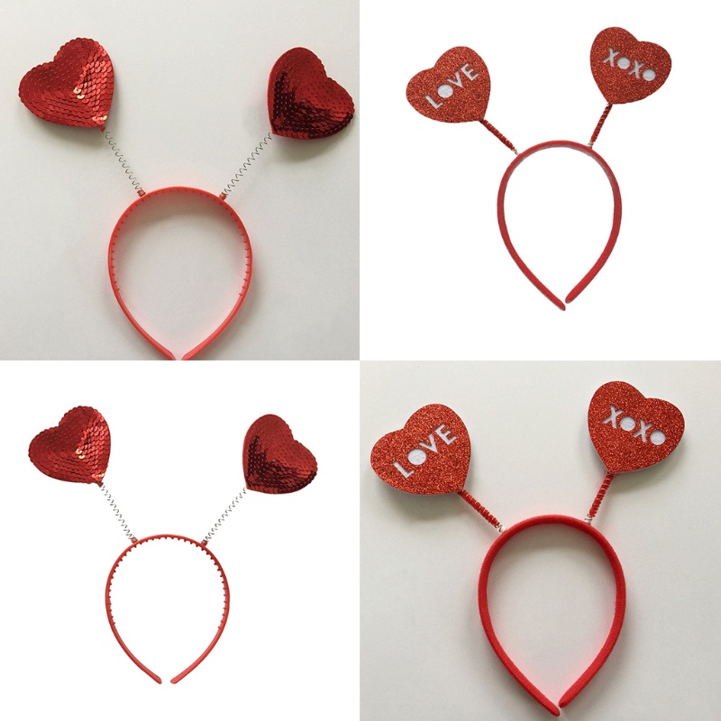 Flgo Băng Đô Cài Tóc Đính Kim Sa Hình Trái Tim Đỏ Cho Lễ Tình Nhân