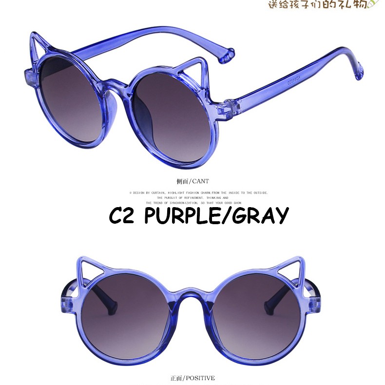 Kính mát gọng tròn hình tai mèo dễ thương chống tia UV400 cho bé