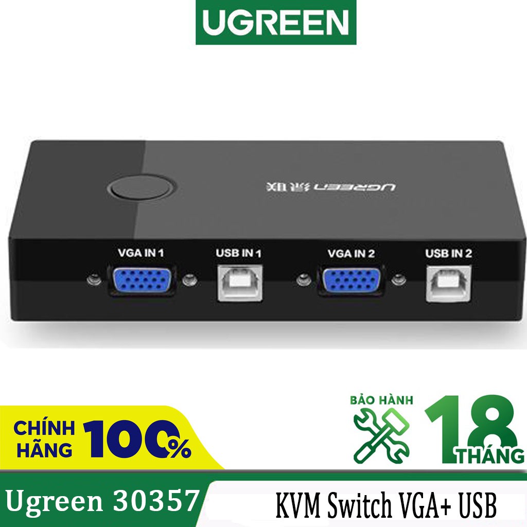 Bộ Chuyển Mạch KVM Switch  2PC  Sang 1 Màn Hình Ugreen 30357 Cao Cấp